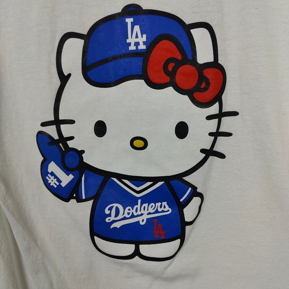 Hello Kitty LA Dodgers Graphic T-Shirt Size Small White Sanrio MLB Baseball Tee - Picture 3 of 11